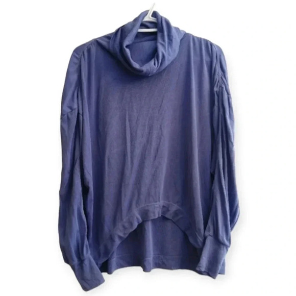 FP Free People Movement Ribbed Cowl Neck Long Sleeve Ruched Arm Periwinkle XS - Picture 16 of 16